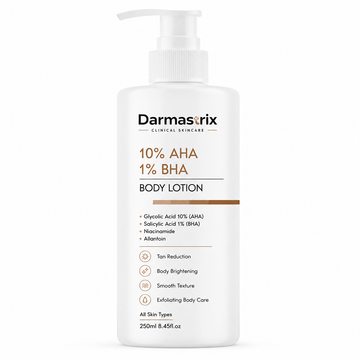 Darmastrix 10% AHA + 1% BHA Body Lotion | Glycolic Acid, Salicylic Acid, Niacinamide & Allantoin | Tan Removal & Body Brightening | 250ml