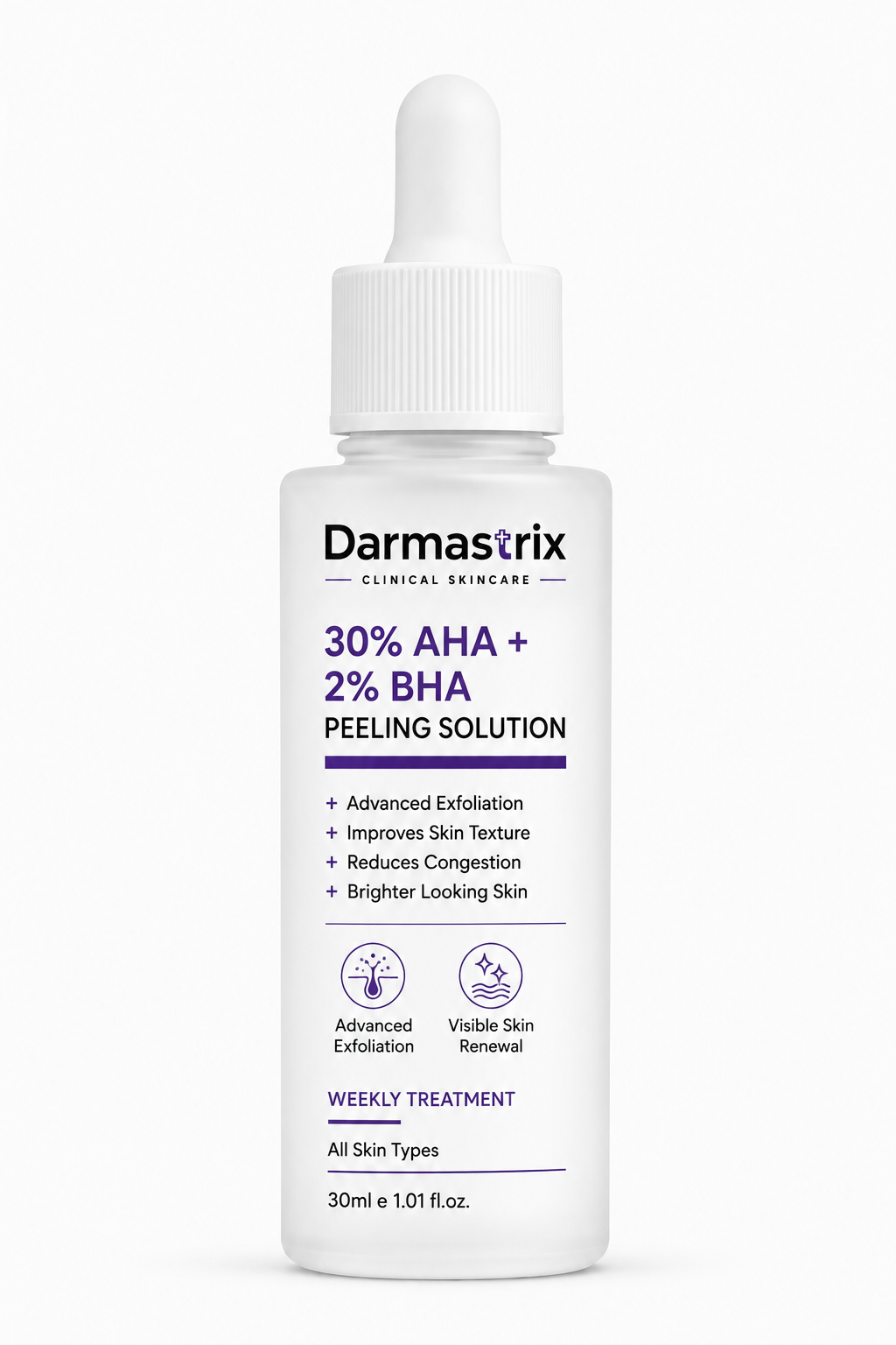 Darmastrix 30% AHA + 2% BHA Peeling Solution | Advanced Weekly Exfoliating Treatment | Improves Skin Texture, Reduces Congestion & Reveals Brighter Skin (30ml)