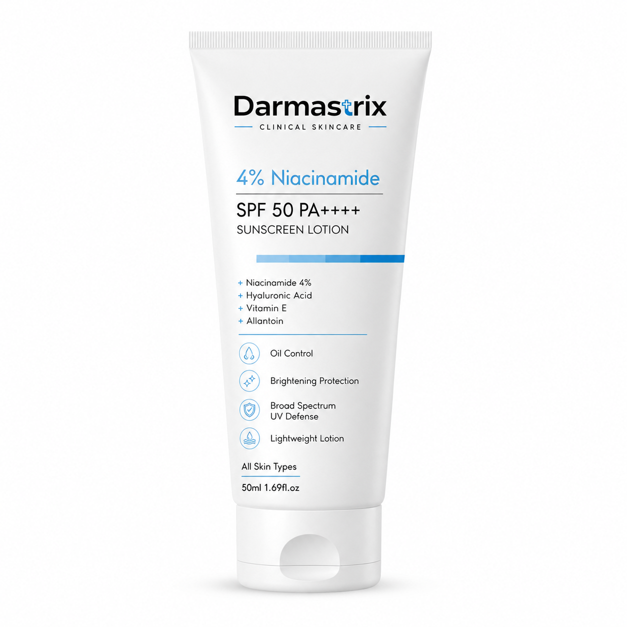 Darmastrix 4% Niacinamide SPF 50 PA++++ Sunscreen Lotion | Broad Spectrum UVA & UVB Protection | Oil Control & Brightening Sunscreen for All Skin Types (50ml)