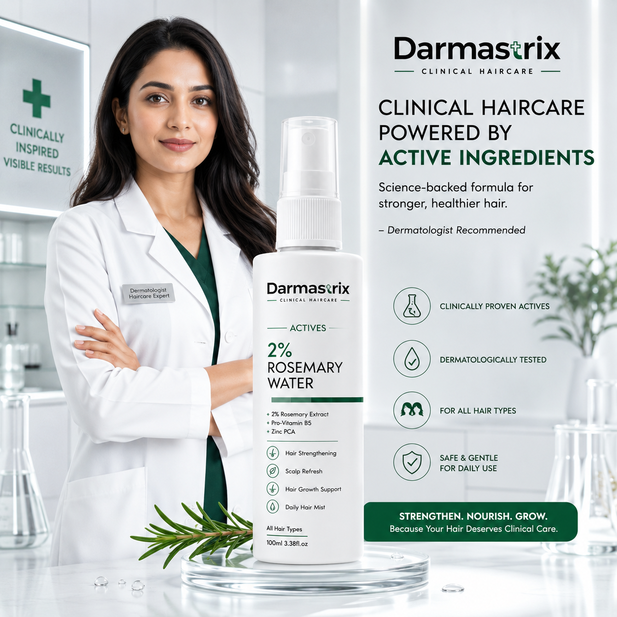 Darmastrix 2% Rosemary Water Hair Mist | Hair Growth & Scalp Refresh Spray with Pro-Vitamin B5 & Zinc PCA | 100ml