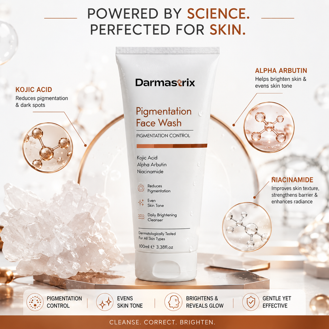 Darmastrix Pigmentation Control Face Wash | Kojic Acid, Alpha Arbutin & Niacinamide Brightening Cleanser | Reduces Dark Spots & Evens Skin Tone (100ml)