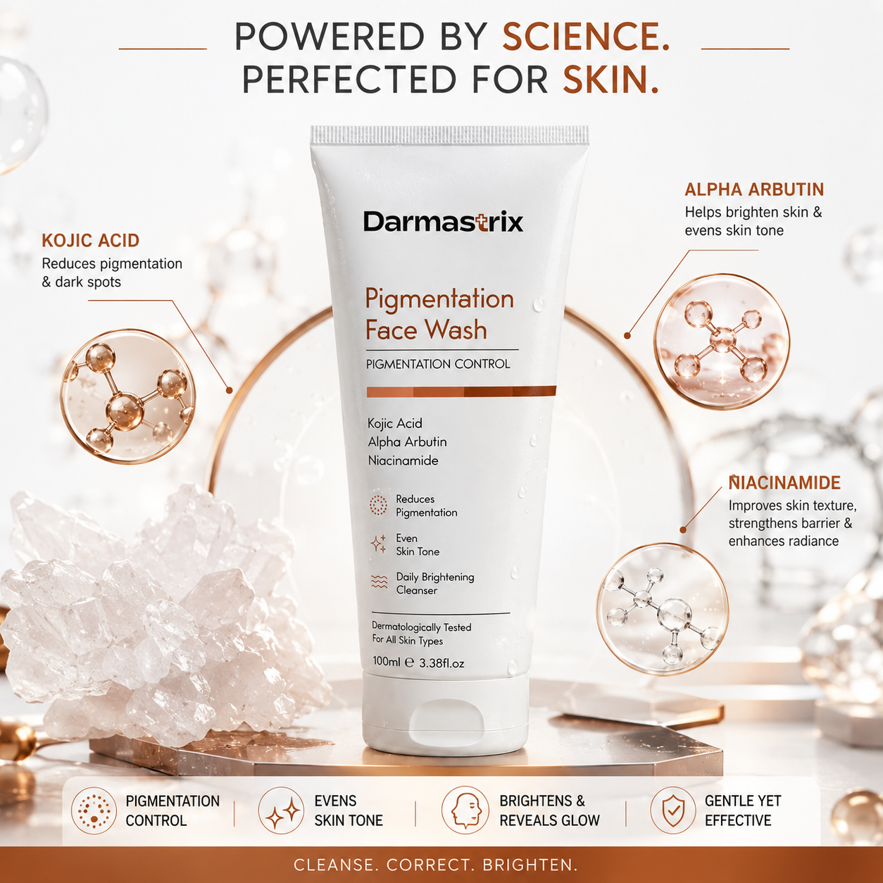 Darmastrix Pigmentation Control Face Wash | Kojic Acid, Alpha Arbutin & Niacinamide Brightening Cleanser | Reduces Dark Spots & Evens Skin Tone (100ml)