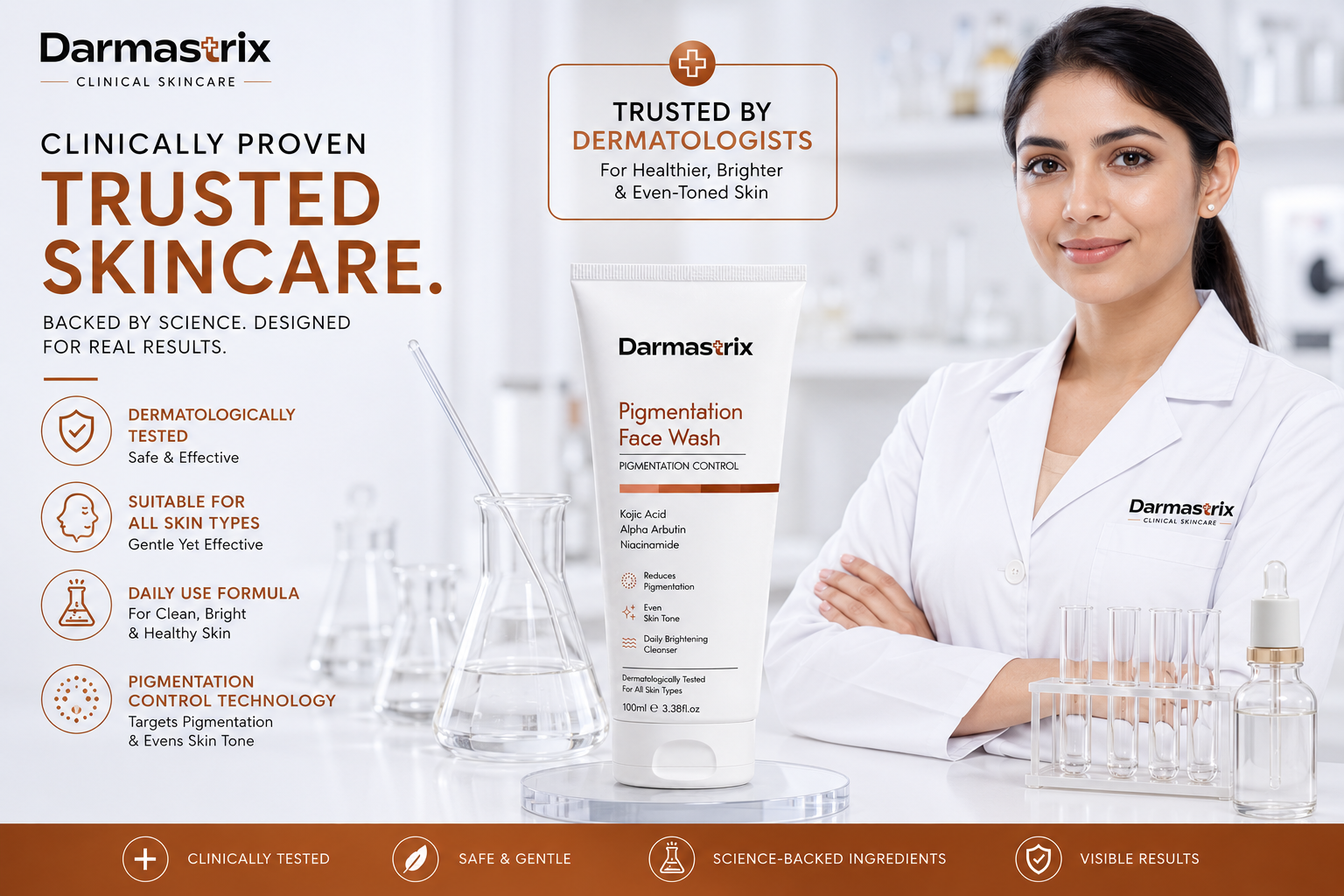 Darmastrix Pigmentation Control Face Wash | Kojic Acid, Alpha Arbutin & Niacinamide Brightening Cleanser | Reduces Dark Spots & Evens Skin Tone (100ml)