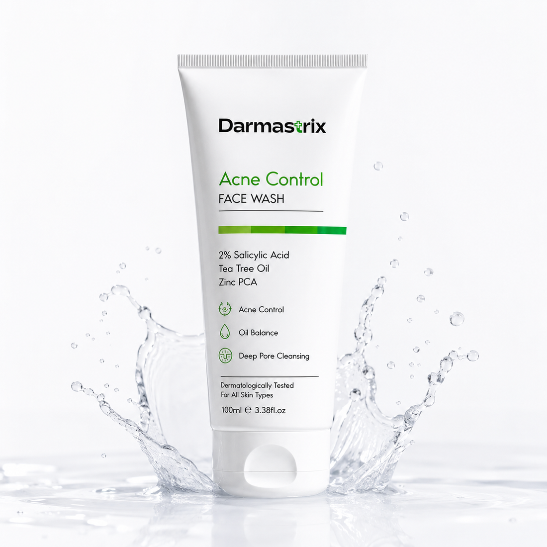 Darmastrix Acne Control Face Wash | 2% Salicylic Acid Face Cleanser with Tea Tree Oil & Zinc PCA | Deep Pore Cleansing & Oil Control Face Wash for Acne-Prone Skin (100ml)