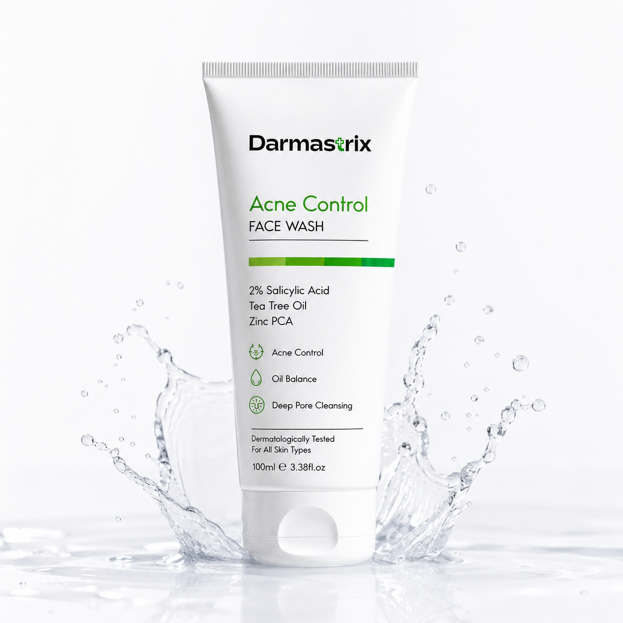 Darmastrix Acne Control Face Wash | 2% Salicylic Acid Face Cleanser with Tea Tree Oil & Zinc PCA | Deep Pore Cleansing & Oil Control Face Wash for Acne-Prone Skin (100ml)