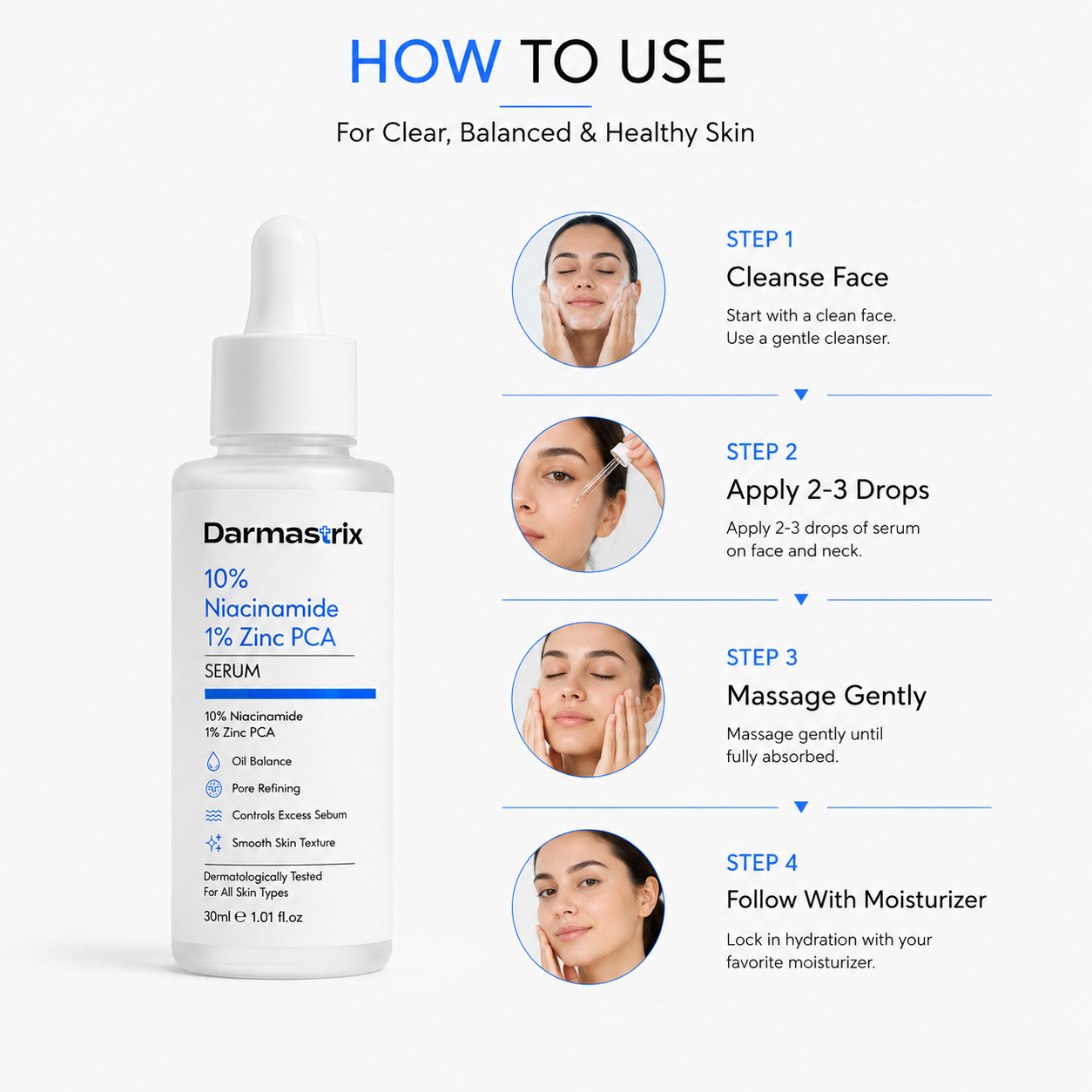 Darmastrix 10% Niacinamide + 1% Zinc PCA Serum | Oil Control & Pore Minimizing Face Serum | Reduces Excess Sebum & Improves Skin Texture (30ml)