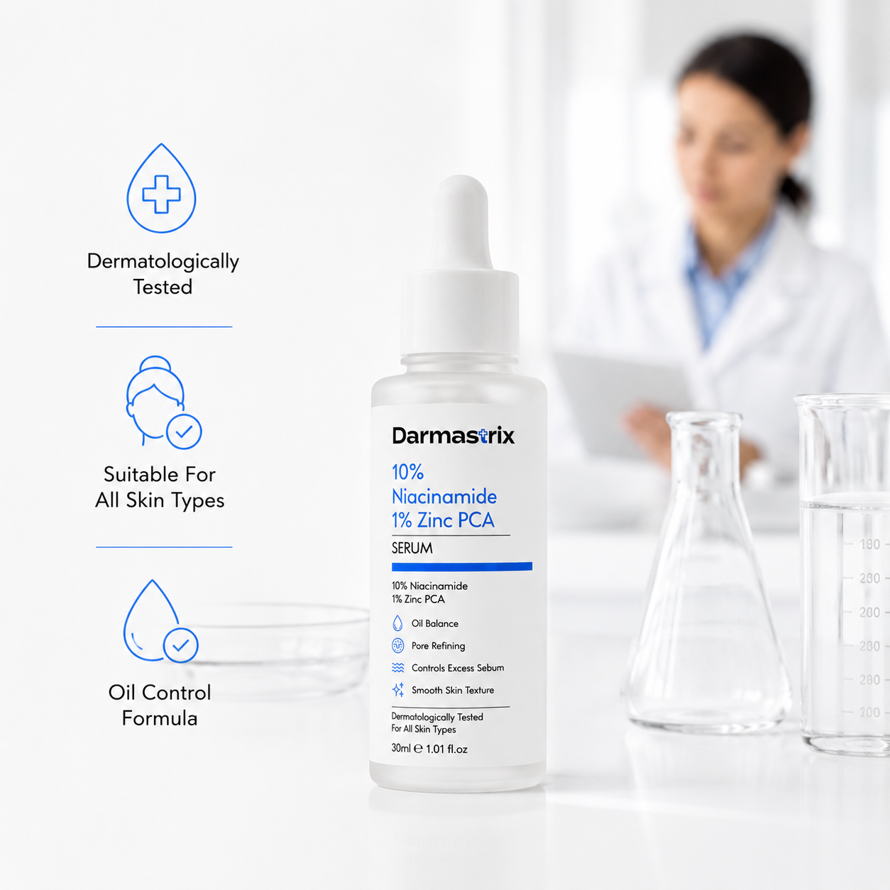 Darmastrix 10% Niacinamide + 1% Zinc PCA Serum | Oil Control & Pore Minimizing Face Serum | Reduces Excess Sebum & Improves Skin Texture (30ml)