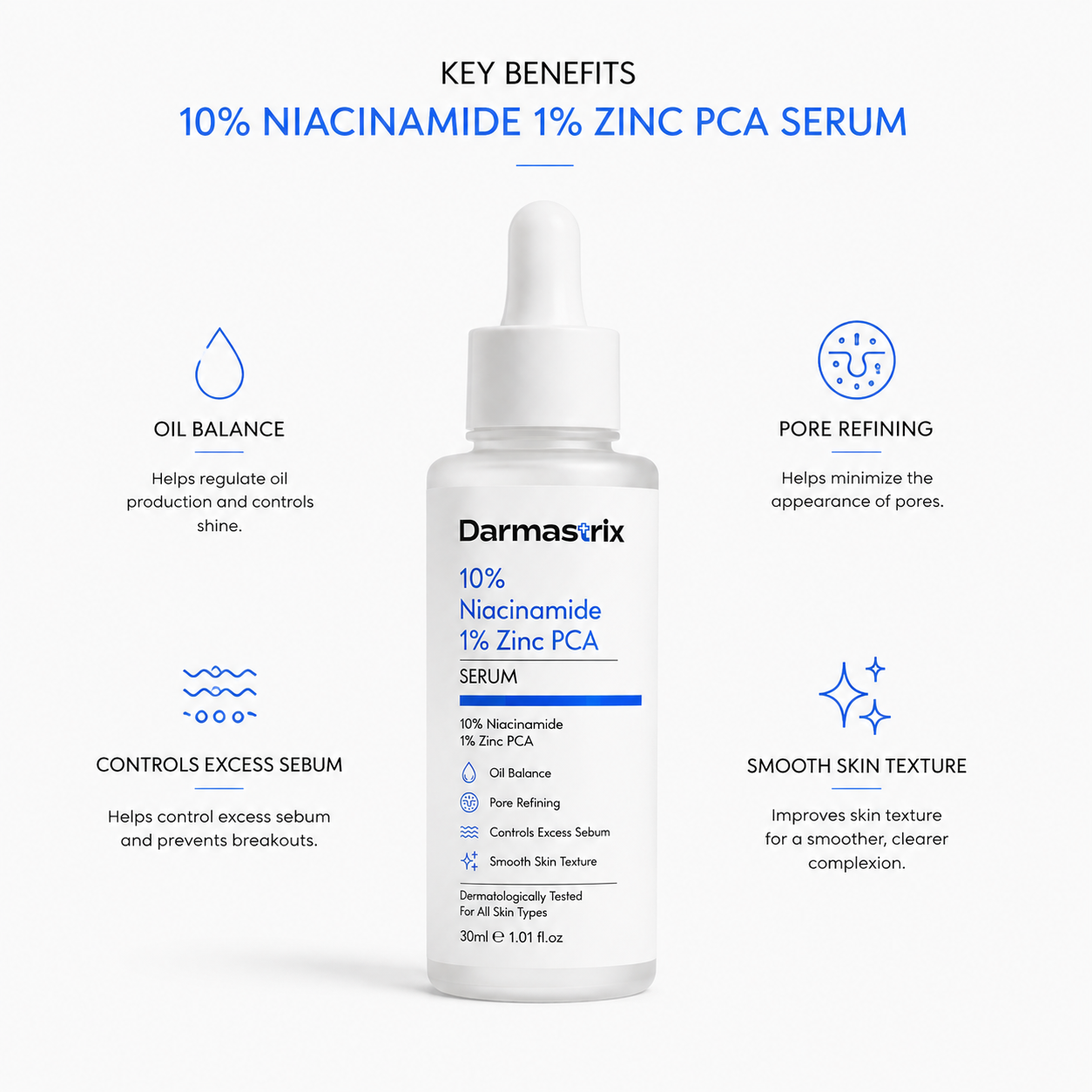 Darmastrix 10% Niacinamide + 1% Zinc PCA Serum | Oil Control & Pore Minimizing Face Serum | Reduces Excess Sebum & Improves Skin Texture (30ml)