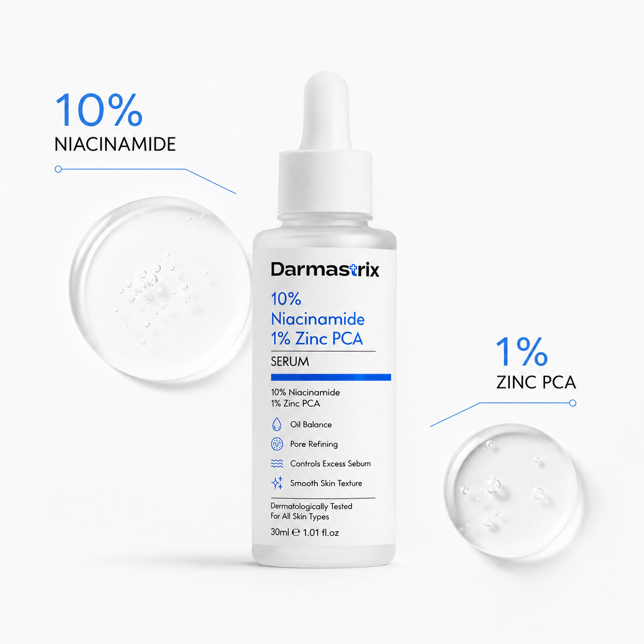 Darmastrix 10% Niacinamide + 1% Zinc PCA Serum | Oil Control & Pore Minimizing Face Serum | Reduces Excess Sebum & Improves Skin Texture (30ml)