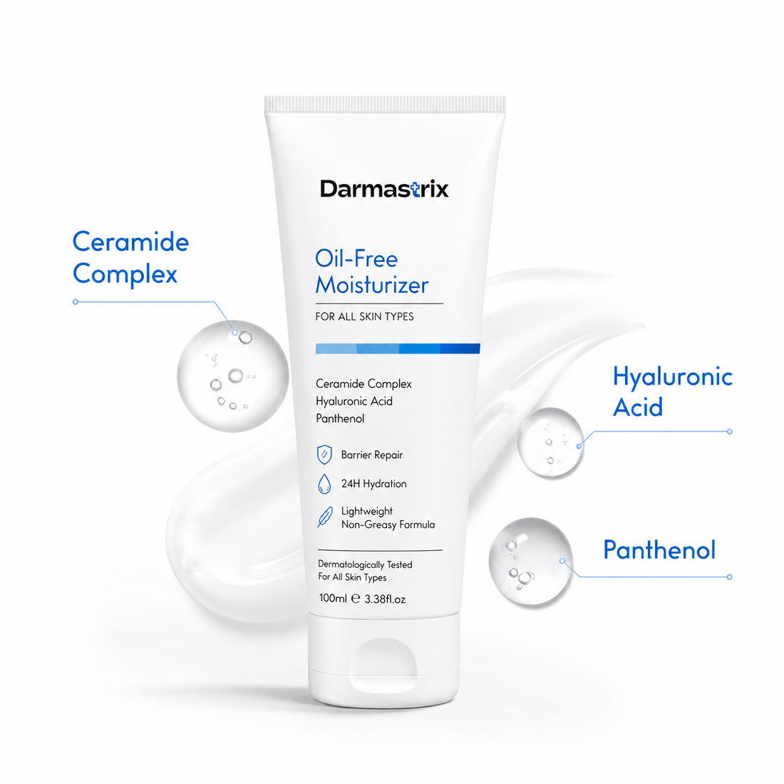 Darmastrix Oil-Free Moisturizer | Ceramide Complex, Hyaluronic Acid & Panthenol | 24H Hydration & Barrier Repair Moisturizer for All Skin Types (100ml)