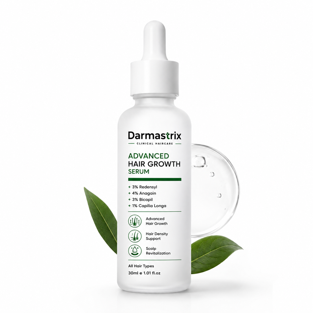 Darmastrix Advanced Hair Growth Serum | 3% Redensyl + 4% Anagain + 3% Bicapil + 1% Capilia Longa | Hair Fall Control & Hair Density Support | 30ml