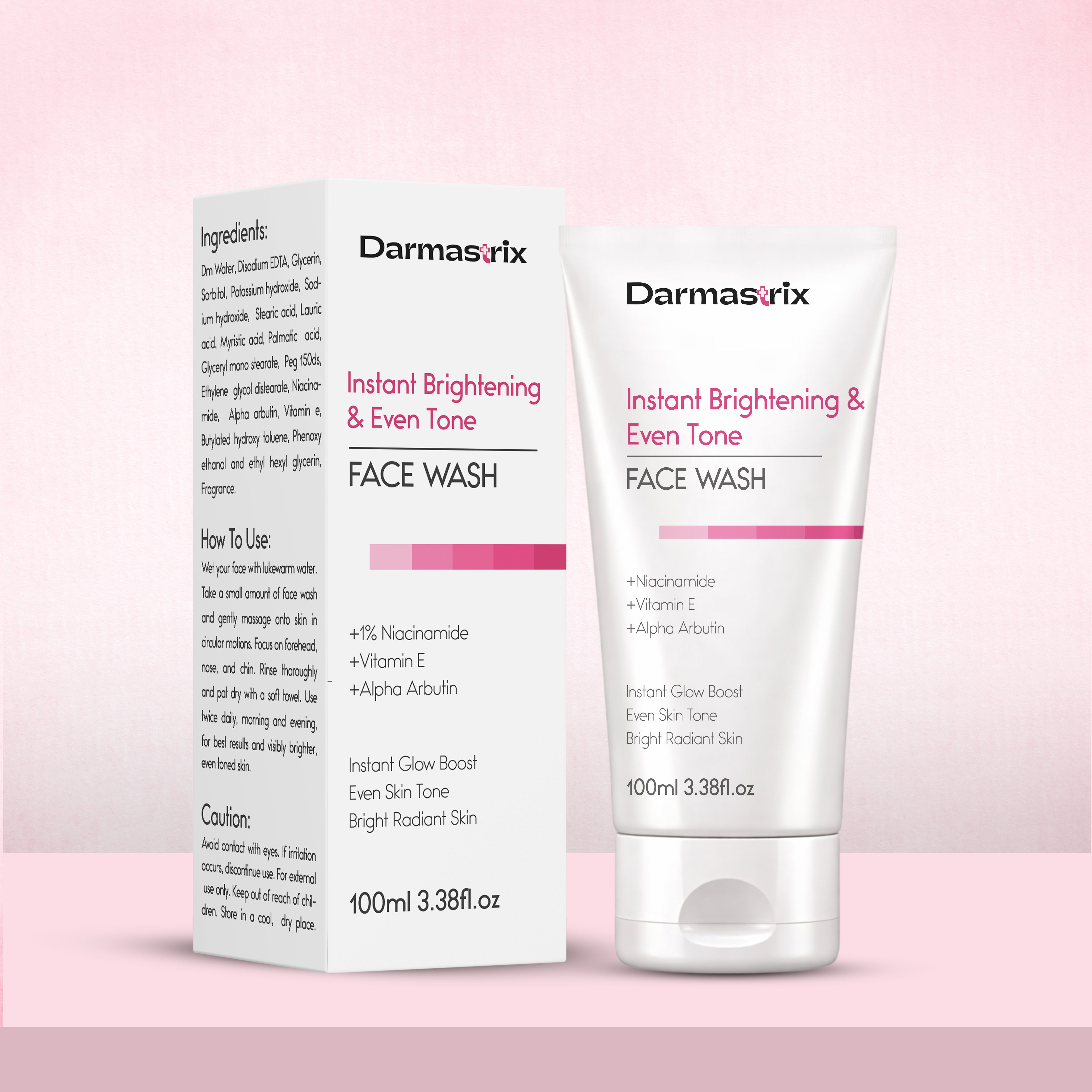 Darmastrix Instant Brightening & Even Tone Face Wash with Niacinamide, Alpha Arbutin & Vitamin E | Radiance Boosting Cleanser | 100ml