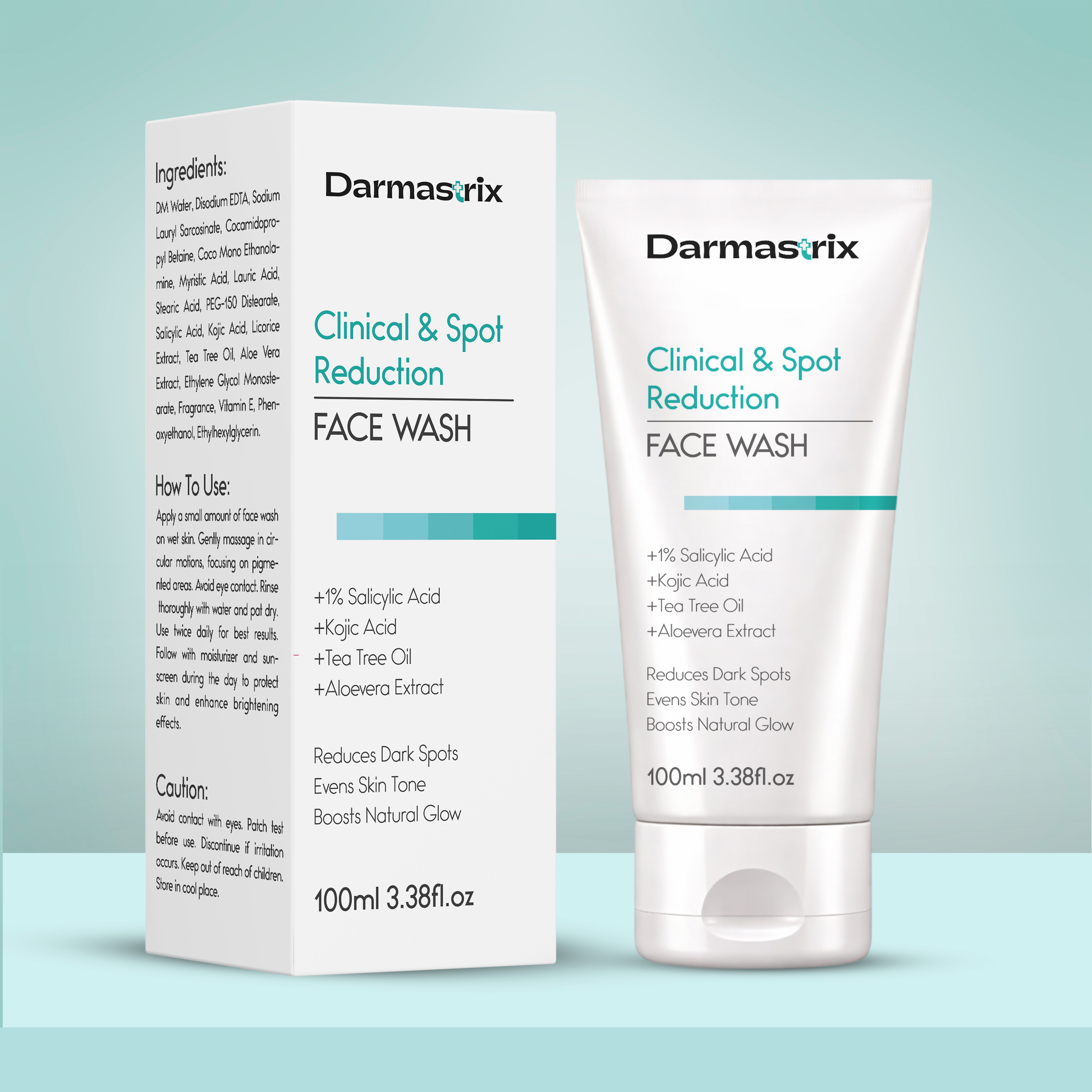 Darmastrix Clinical & Spot Reduction Face Wash with 1% Salicylic Acid, Kojic Acid & Tea Tree Oil | Reduces Dark Spots & Brightens Skin | 100ml