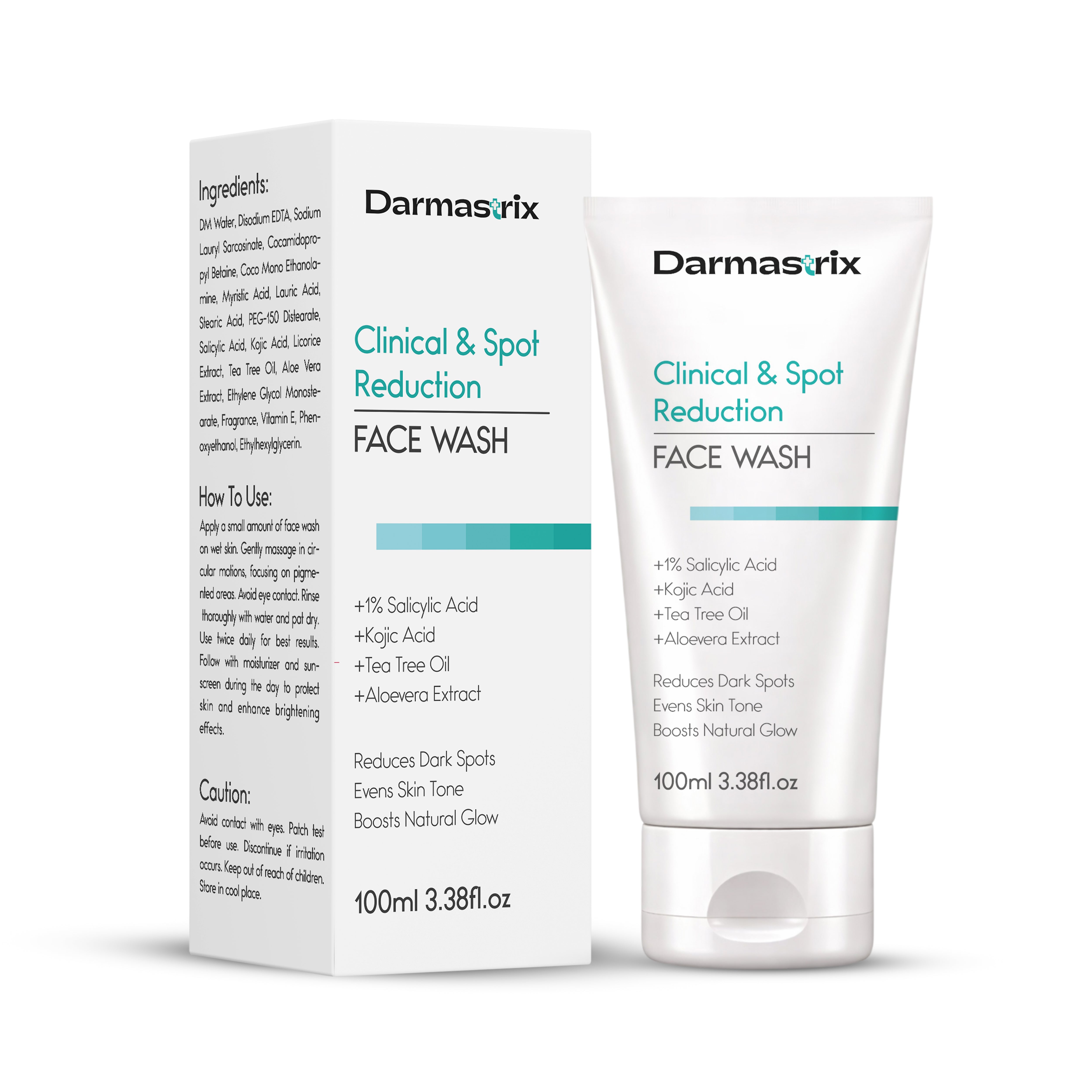 Darmastrix Clinical & Spot Reduction Face Wash with 1% Salicylic Acid, Kojic Acid & Tea Tree Oil | Reduces Dark Spots & Brightens Skin | 100ml