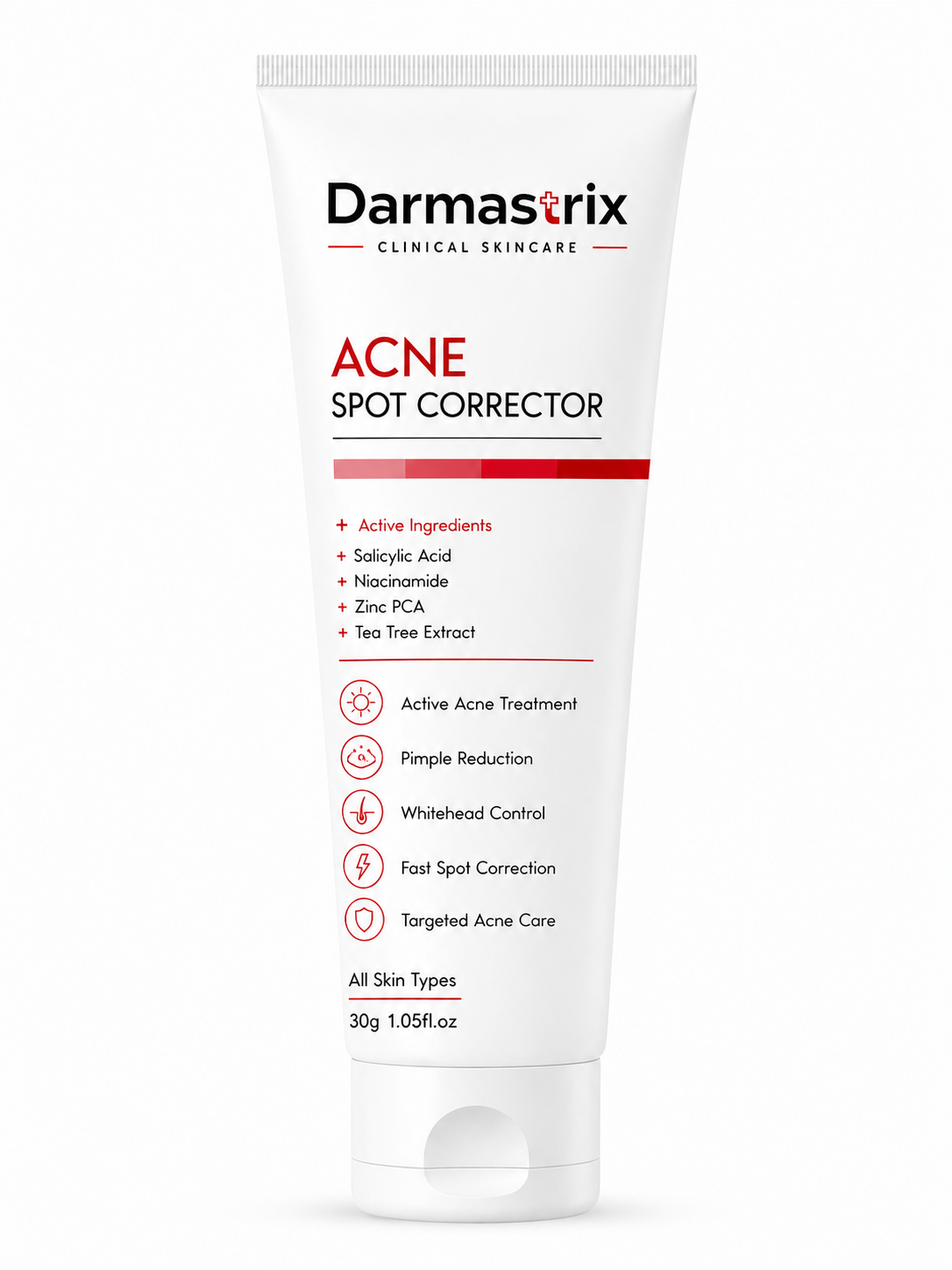 Darmastrix Acne Spot Corrector Gel | Fast-Acting Acne Treatment with Salicylic Acid, Niacinamide, Zinc PCA & Tea Tree Extract | Pimple & Whitehead Control (30g)