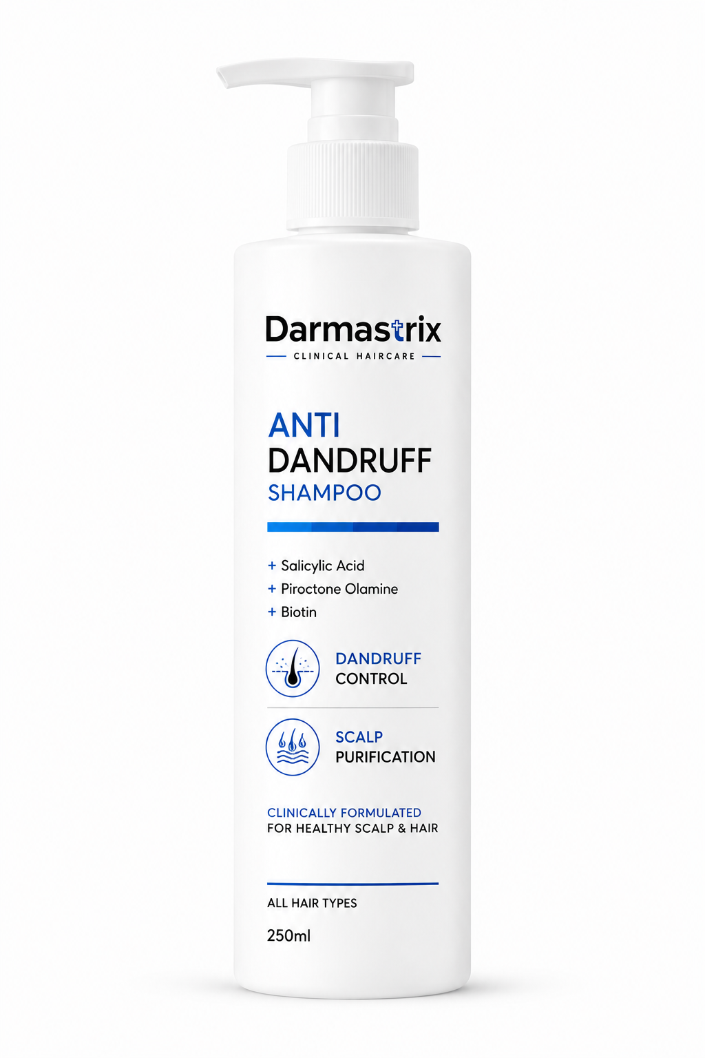 Darmastrix Anti-Dandruff Shampoo with Salicylic Acid, Piroctone Olamine & Biotin | Dandruff Control & Scalp Purifying Shampoo | 250ml