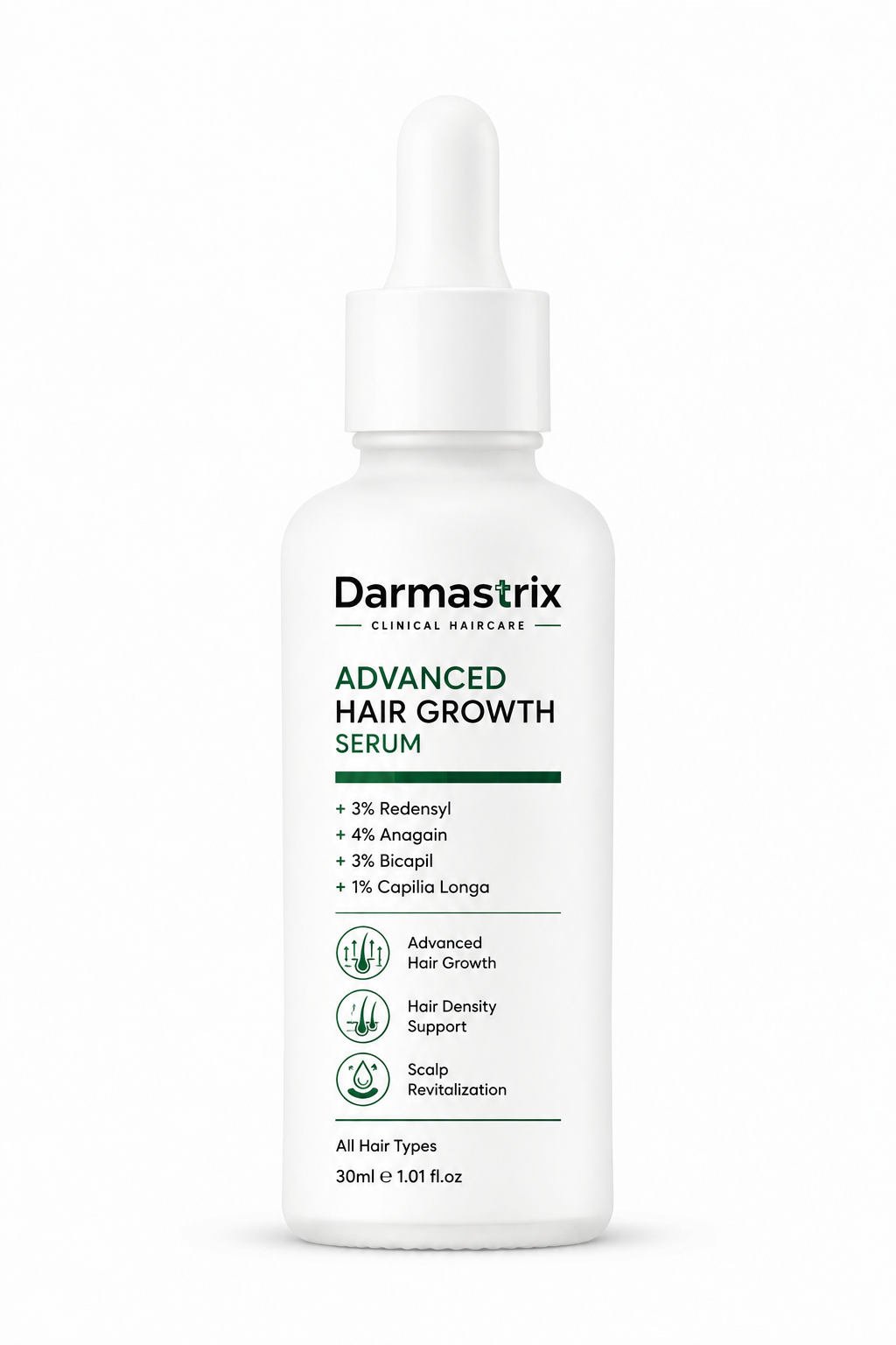Darmastrix Advanced Hair Growth Serum | 3% Redensyl + 4% Anagain + 3% Bicapil + 1% Capilia Longa | Hair Fall Control & Hair Density Support | 30ml