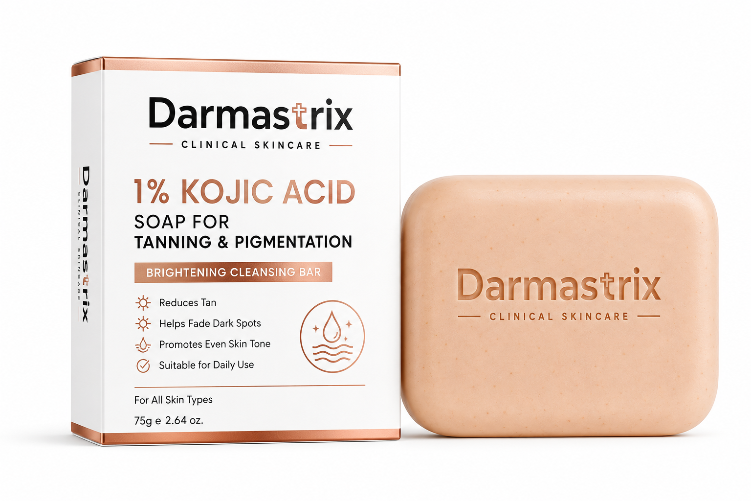 Darmastrix 1% Kojic Acid Soap | Brightening Cleansing Bar for Tanning, Pigmentation & Dark Spots | Even Skin Tone | 75g