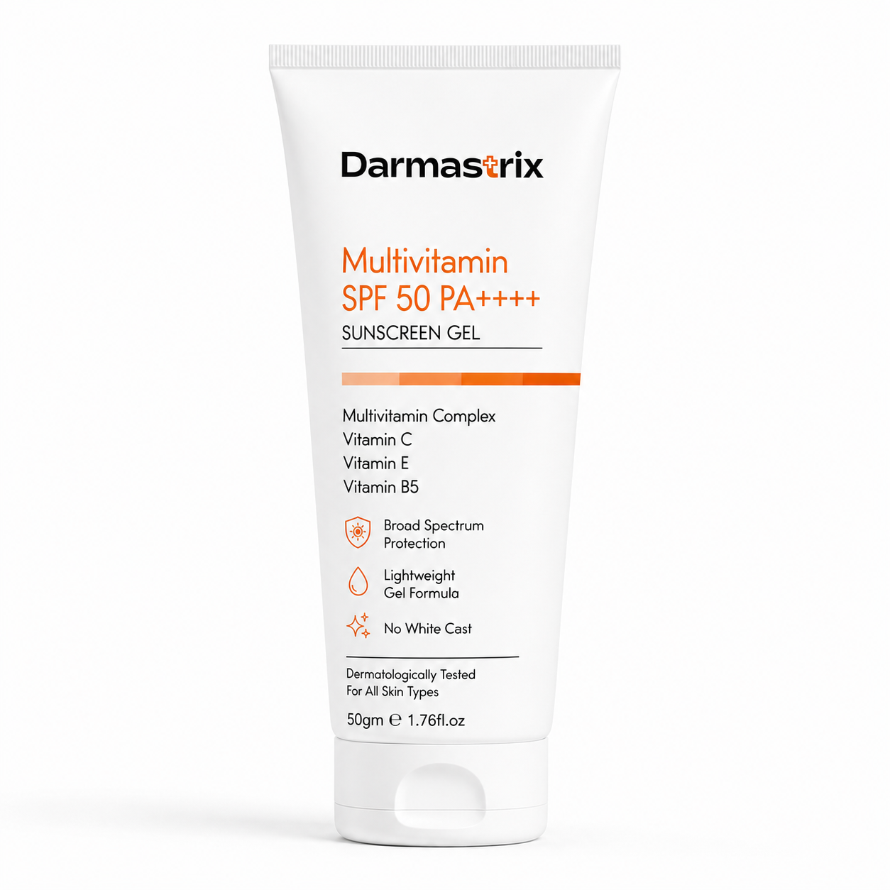 Darmastrix Multivitamin SPF 50 PA++++ Sunscreen Gel | Broad Spectrum UV Protection with Vitamin C, Vitamin E & Vitamin B5 | Lightweight No White Cast Formula (50g)